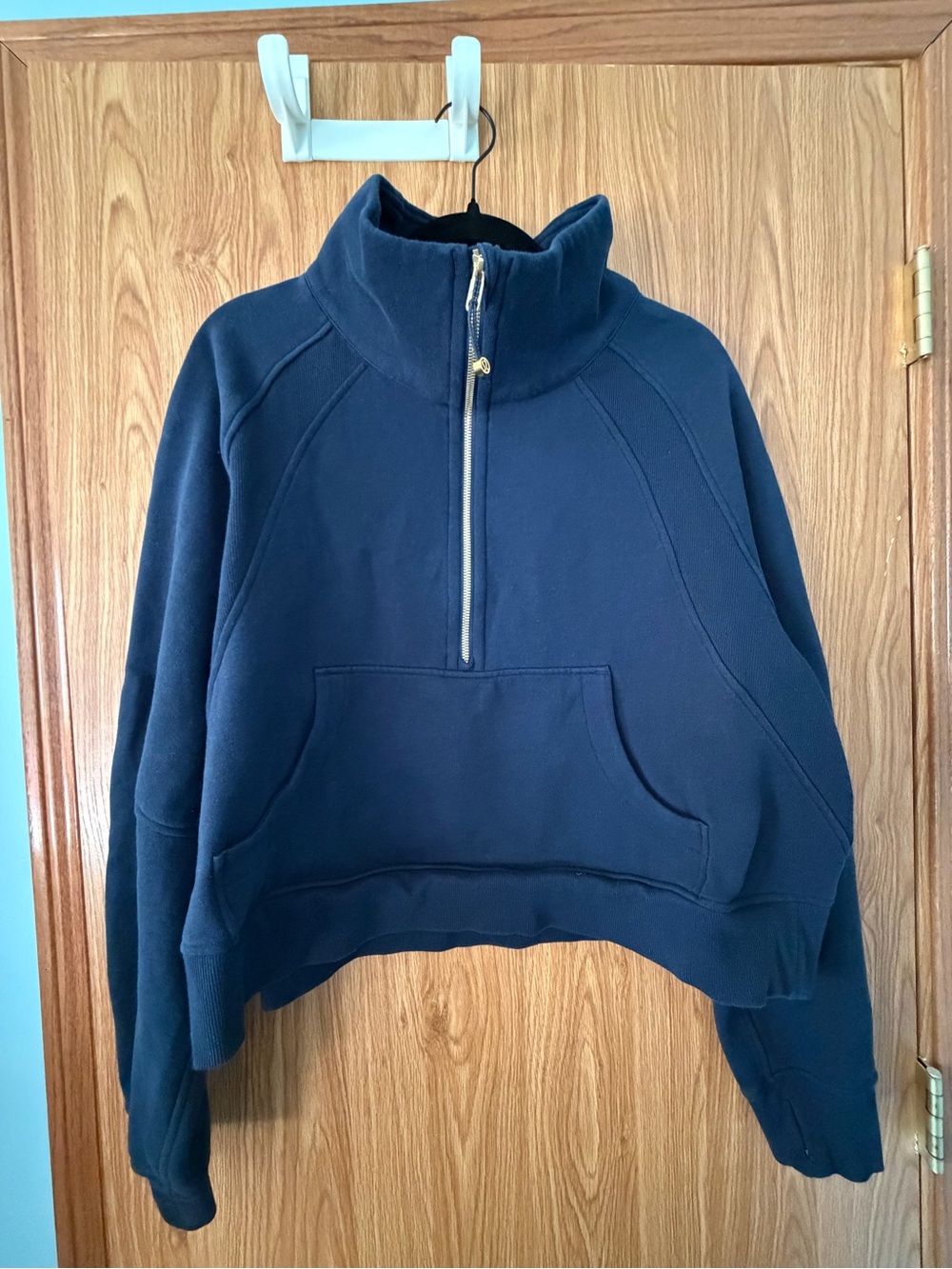 Women’s Lululemon Oversized Funnel Beck Scuba- True Navy w/ gold zipper